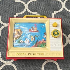 1966 Vintage Fisher Price Giant Screen Music Box TV Two Tune Musical Toy